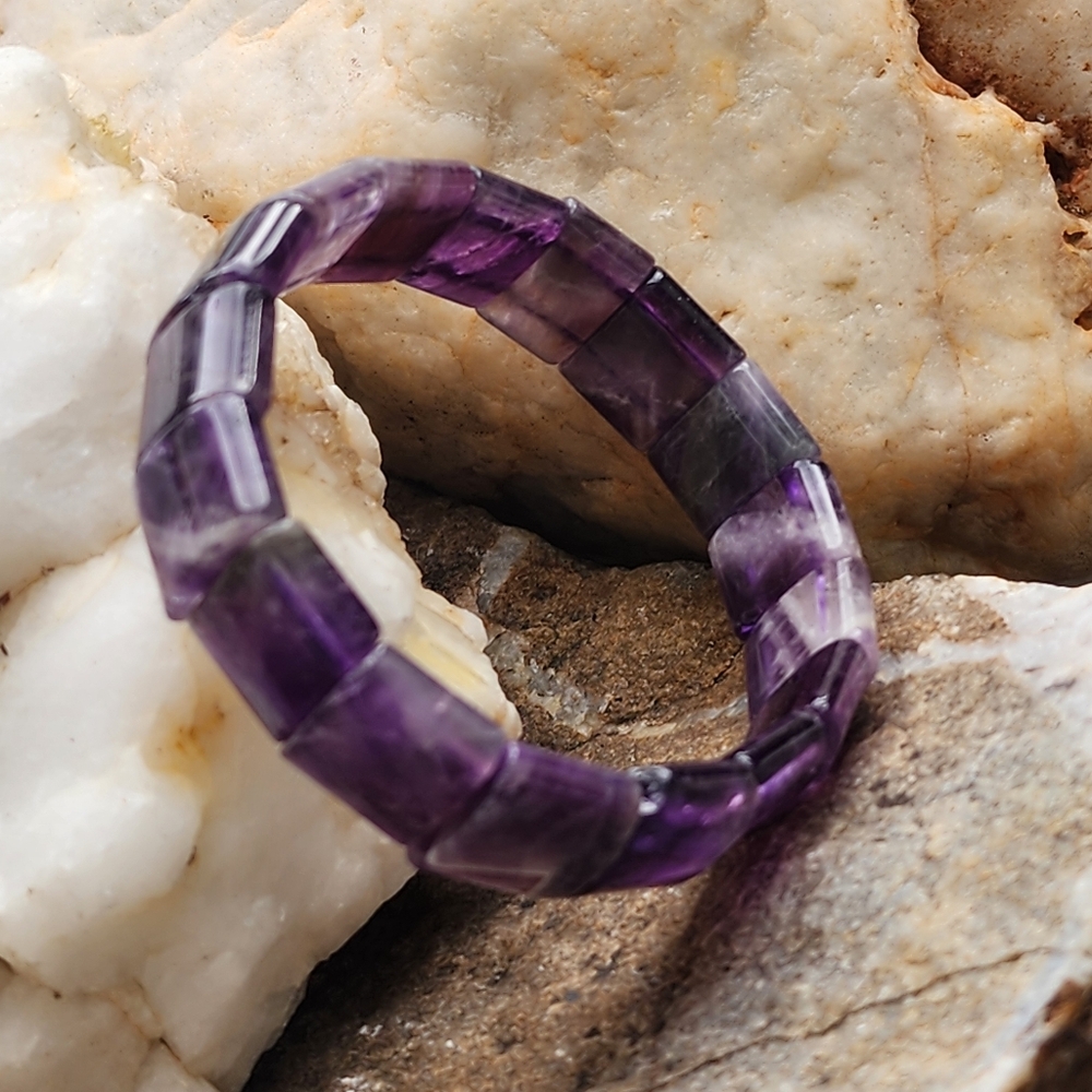 Vintage Genuine Amethyst Raw Stone Slip-on Stretchy Bracelet Boho Jewelry